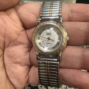 Works Chic Women's Watch Gold Tone Swirl Design Dainty Strap NEW BATTERY 28mm 7"